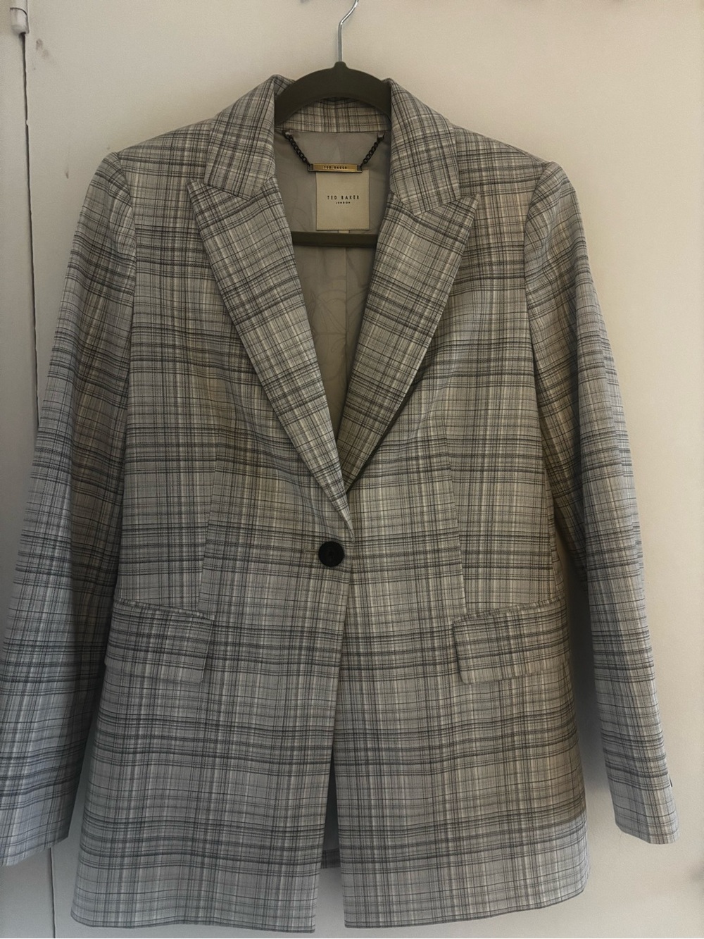 Ted Baker London Gray Plaid Single-Button Blazer